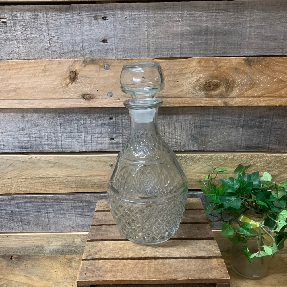 Vintage Royal Crown Clear Glass Wine Decanter with Stopper